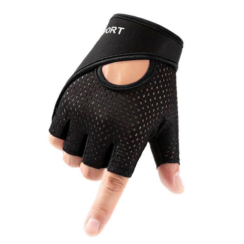 Guantes de ciclismo de malla elástica transpirable con mancuernas fitness hombres y mujeres deportes al aire libre de seda de hielo guantes de medio dedo entrega de una pieza