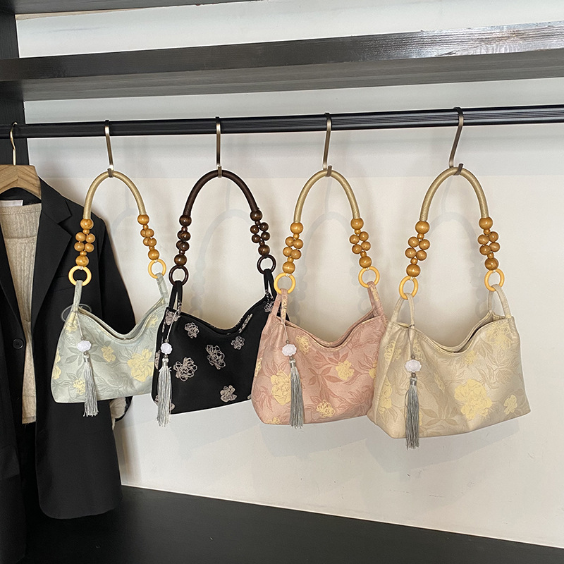 新中式花朵手提布包女2025新款时尚刺绣腋下包单肩通勤大容量包包