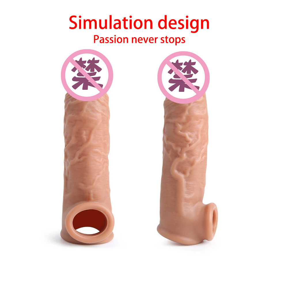 Lock-On Condom Sleeve for Men, Textured TPE Extension, Manual Couple’s Toy — detail image 4