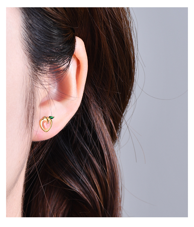 Simple Style Peach Silver Plating Inlay Artificial Gemstones Ear Studs 1 Pair