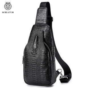 Lion Leiden Crocodile Pattern Men's Genuine Leather One-Shoulder Chest Bag Top Layer Cowhide Crossbody Bag Cross-Border Trendy Men's Front Satchel
