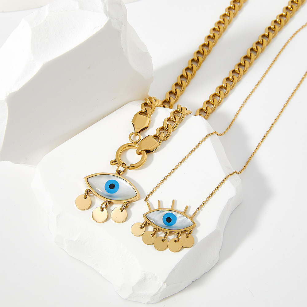 Fashion Devil'S Eye Titanium Steel Plating Inlay Shell Pendant Necklace Colorza_colorza_5