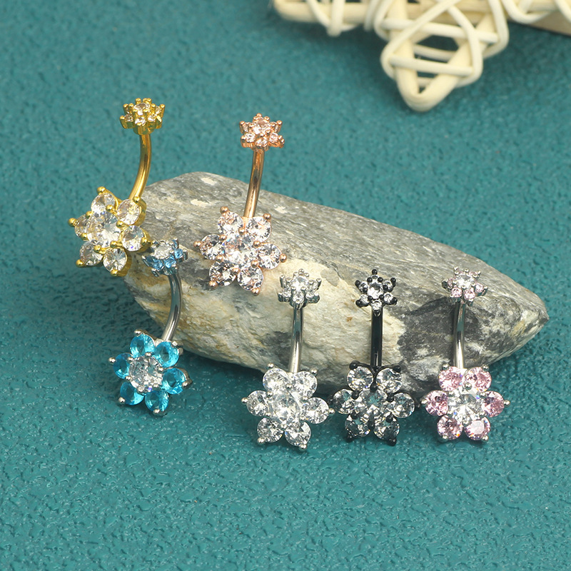 Simple Copper Zircon Belly Button Ring Stainless Steel Body Piercing Navel Jewelry Wholesale 2024 Summer detail image 6
