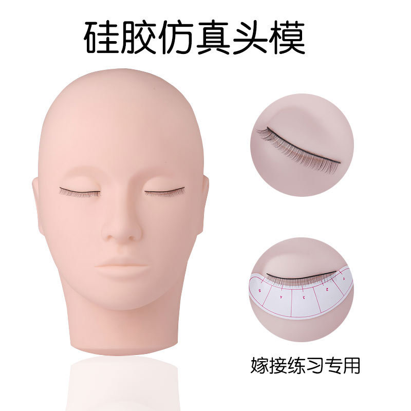 Cabeza de maniquí para pestañas postizas, modelo de práctica de maquillaje y tatuaje de belleza, cabeza de maniquí de silicona con ojos cerrados, venta al por mayor.