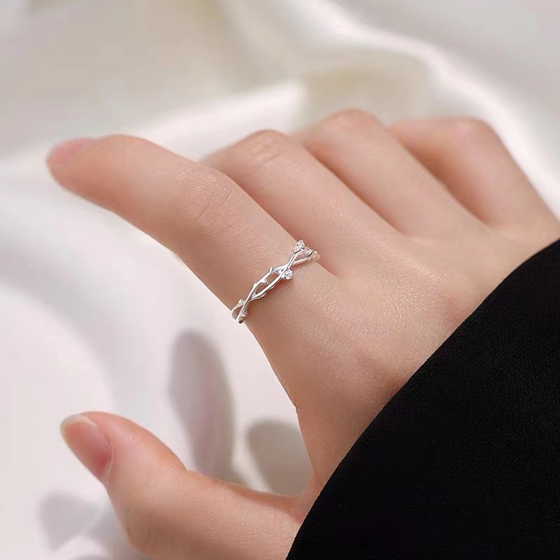 925 Silver Plated Branch Ring Light Luxury Niche Ring Open Ring Women's Design Advanced Finger Ring