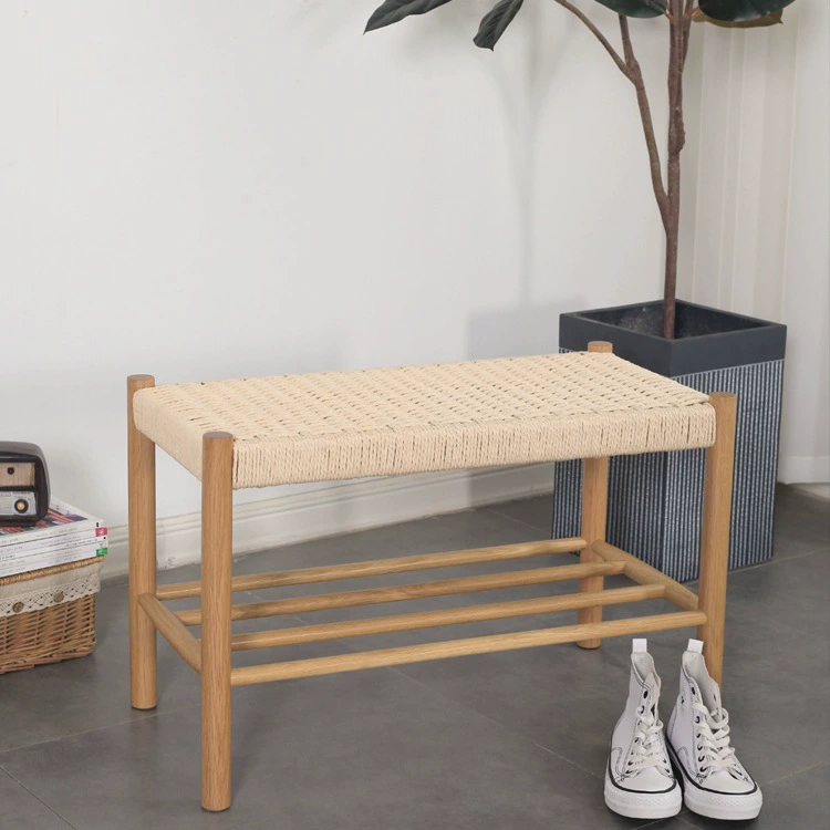 Оптовая скамейка для переобувания для входа в дом, плетеная веревка из массива дерева, скандинавская простая современная скамейка для столовой, японская примерочная.