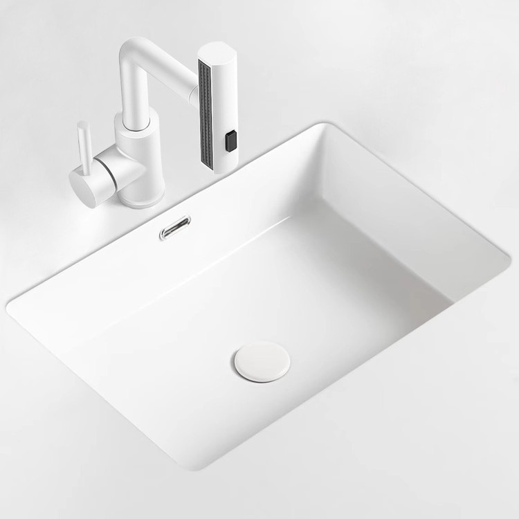 lavabo de cerámica de gran capacidad con base plana cuadrada debajo de la mesa lavabo de mano incrustado lavabo único lavabo de balcón lavabo para uso doméstico
