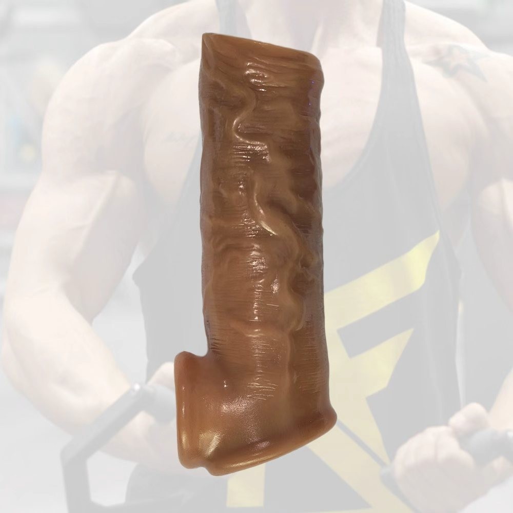 Silicone Extended Penis Condom Sleeve, Anti-Slip TPE Extender, 130x40mm, Brown — detail image 5
