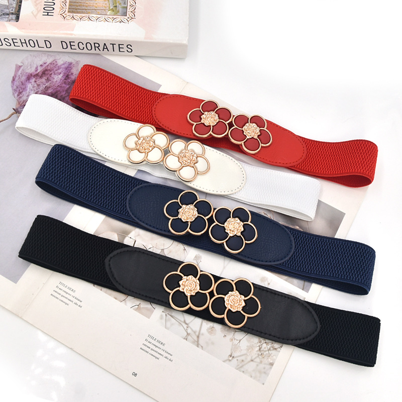 Vestido de mujer cinturón decorativo elástico cintura de mujer sello estilo coreano cinturón ancho de mujer cinturón elástico negro
