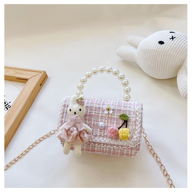 Bolso de perlas para niños 2022 Otoño e Invierno algodón y lino pequeño bolso cuadrado bolsa decorativa de moda para niñas lindas bolsa de mensajero