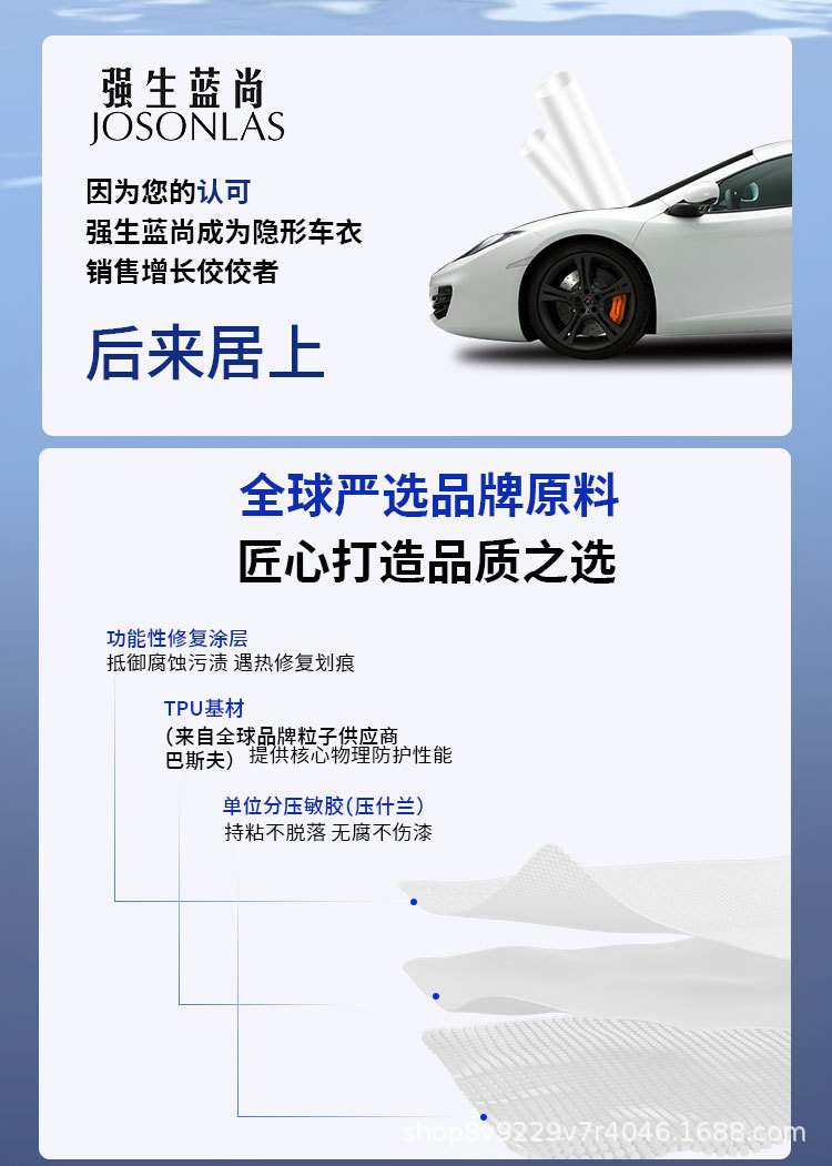 Johnson & Johnson Blue Shang Ppf Car Invisible Car Clothing Tpu Repair Anti-Scratch Hydrophobic Highlight Yellowing Resistant Paint Protective Film