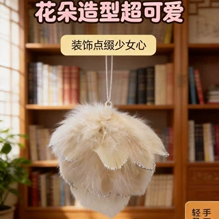 温柔奶白毛绒羽毛挂饰闪钻点缀氛围感软装拍照道具挂件