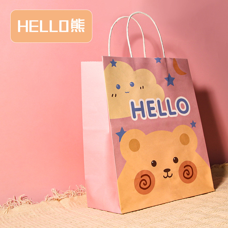 Bolsa de regalo linda de dibujos animados ins bolsa de regalo portátil bolsa de regalo de cumpleaños de papel bolso de tamaño pequeño de tamaño grande y mediano