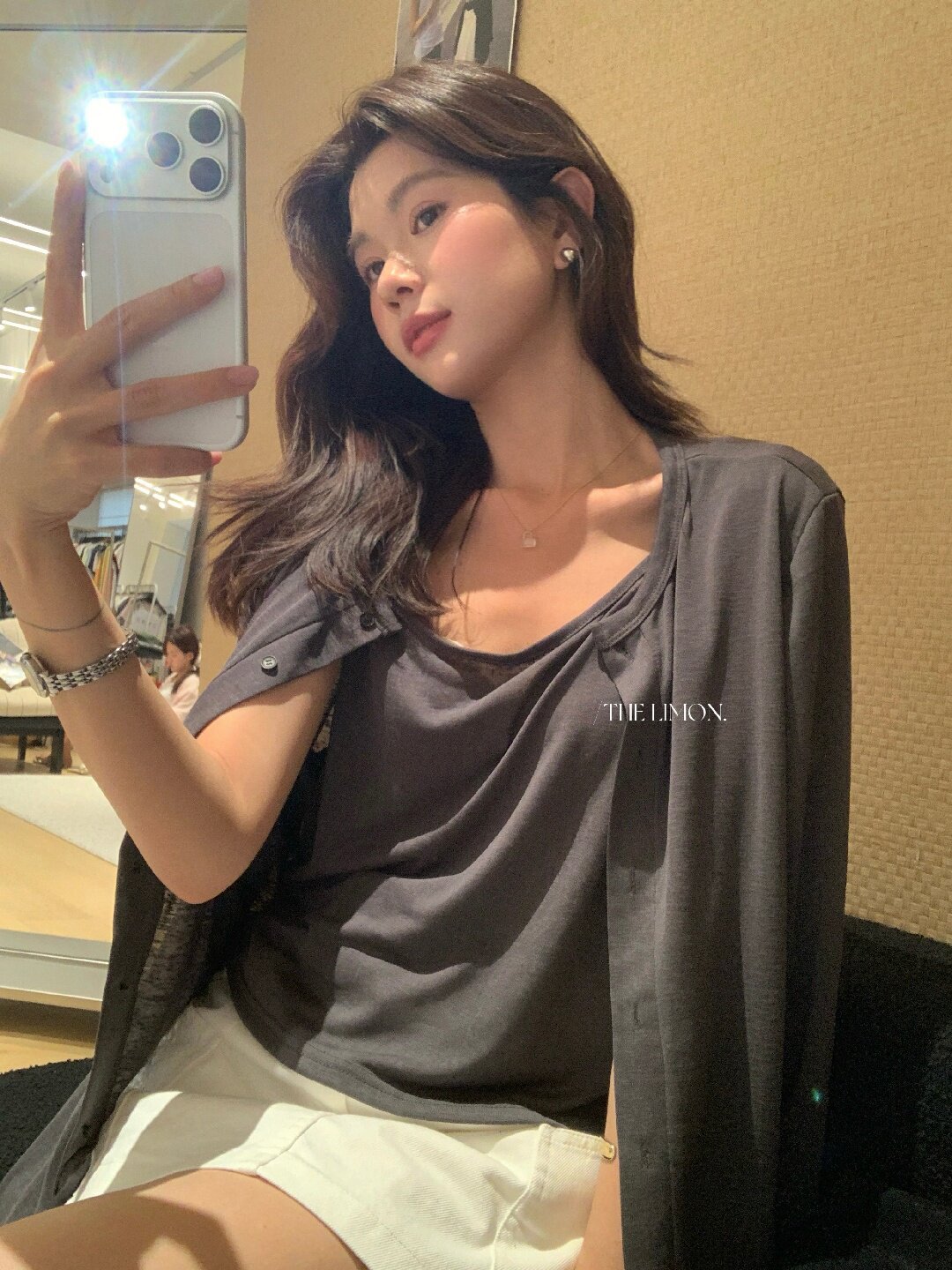 Bộ cardigan len mỏng kèm áo hai dây hai mảnh nữ mùa hè — Xám cacbon, xanh lam, màu hồng, Đậu xanh chi tiết 69