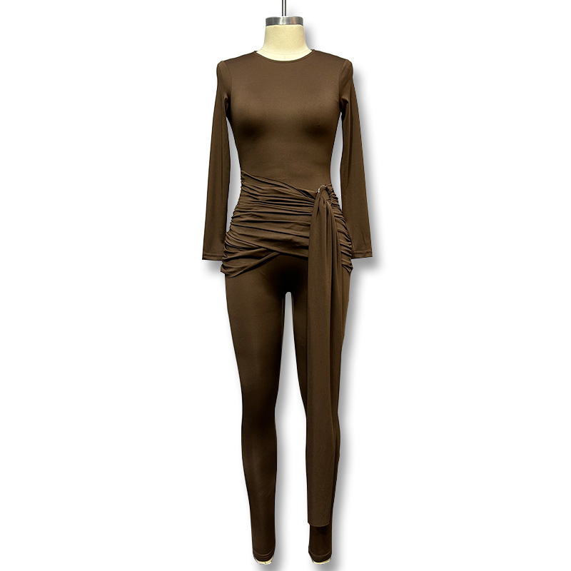 Elegant Women's High Neck Slimming Jumpsuit With Side Slit Detail_voghion.com