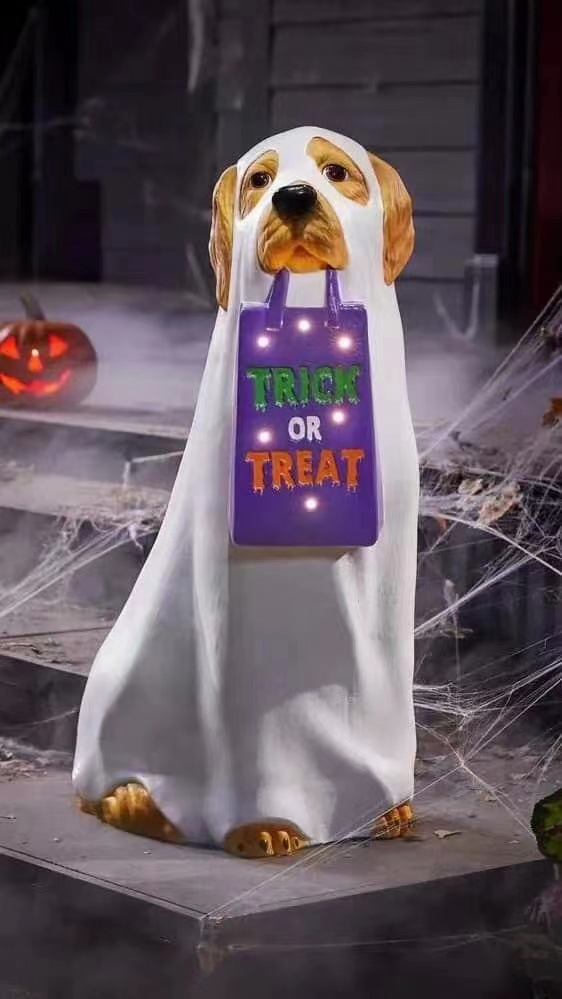 Estación independiente cachorro calabaza bolos de dulces decoración de Navidad balcón puerta de almacenamiento de regalos artesanías de resina