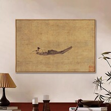 寒江独钓图禅意挂画新中式客厅玄关画中古风水墨画艺术书房装饰画