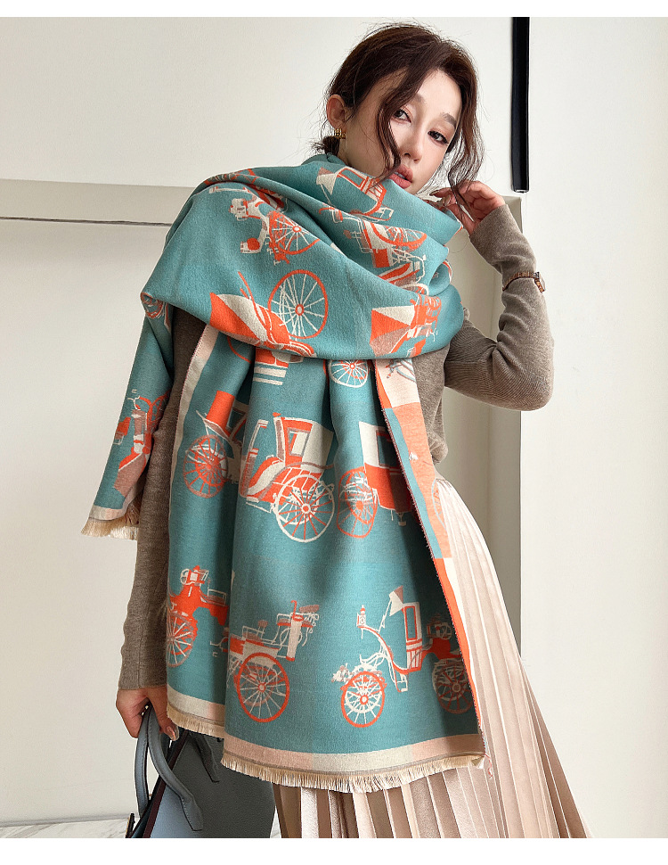 Carriage Pattern Winter, Autumn Season Women's Casual Simple Style Carriage Imitation Cashmere Scarf