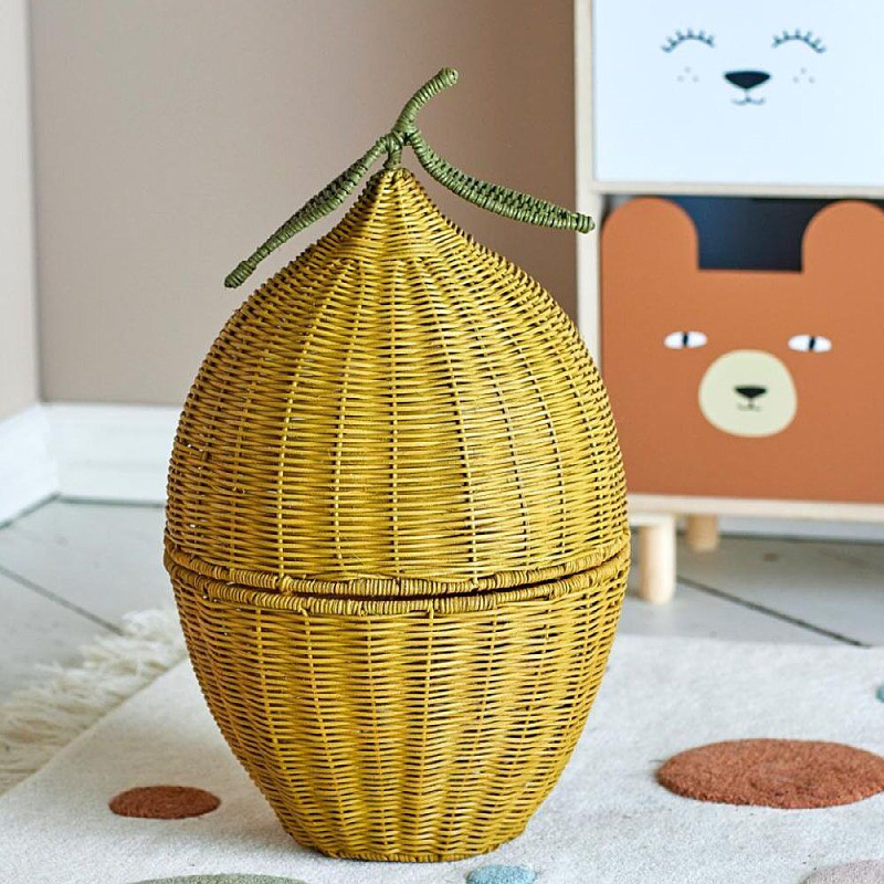 Cesta de ropa sucia tela de vidro a mano de limón cesta de almacenamiento de juguetes canasta de almacenamiento de decoración de alojamiento residencial hotel