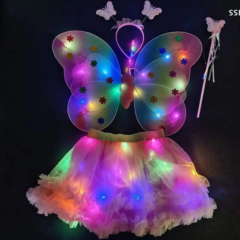 Mariposa luminosa alas de niña espalda juguetes flash niños maravillosos hadas varitas mágicas hadas flores set de tres piezas