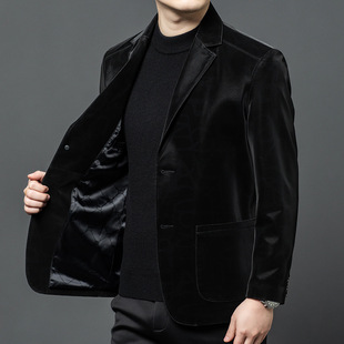 New Haining Genuine Leather Suit Men's Sheepskin Middle-aged Dad Dress Fashion Casual Gold Velvet Solid Color Suit Jacket