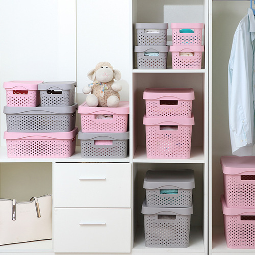 Nordic storage basket with cover and handle, desktop sundries, toys, snacks storage basket, bathroom storage box, home organization