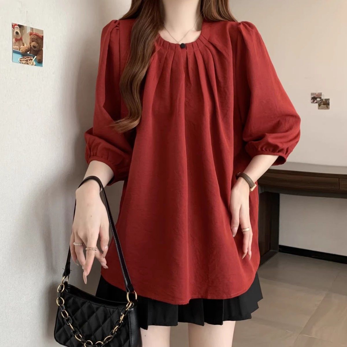 Camiseta de manga corta grande de siete partes para mujeres primavera y verano nueva gorda mm suelta y delgada que cubre la carne y el aire extranjero camiseta de reducción de edad superior image 7