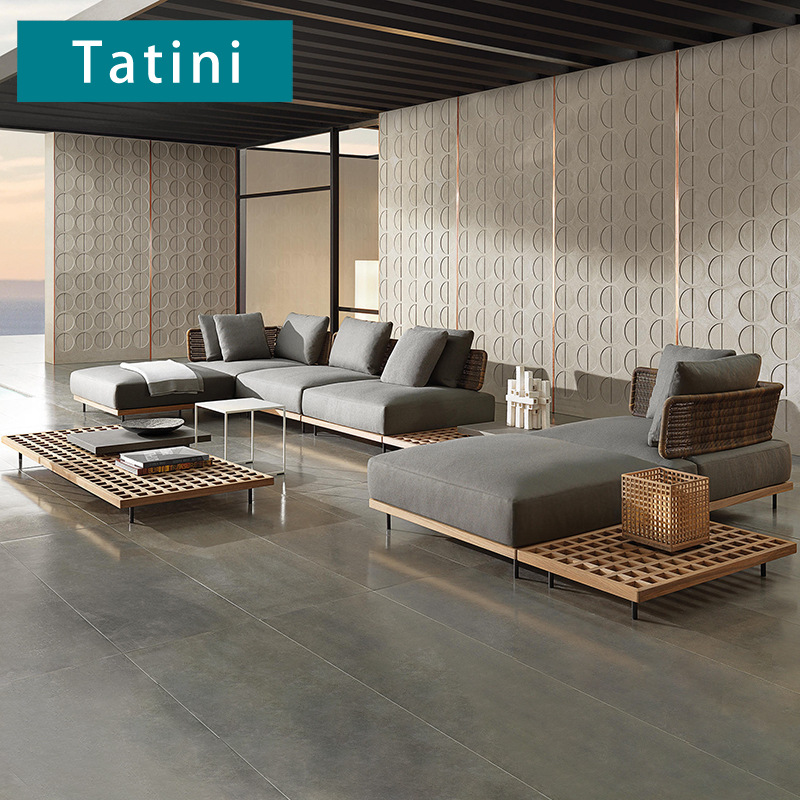 Combinación de sofá para exteriores, villa, patio, jardín, ocio, silla de mimbre, modelo de diseñador, habitación, balcón al aire libre, muebles de mimbre