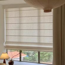 日式纯色亚麻纱罗马帘升降帘卧室茶室客厅民宿折叠卷帘透光不透人