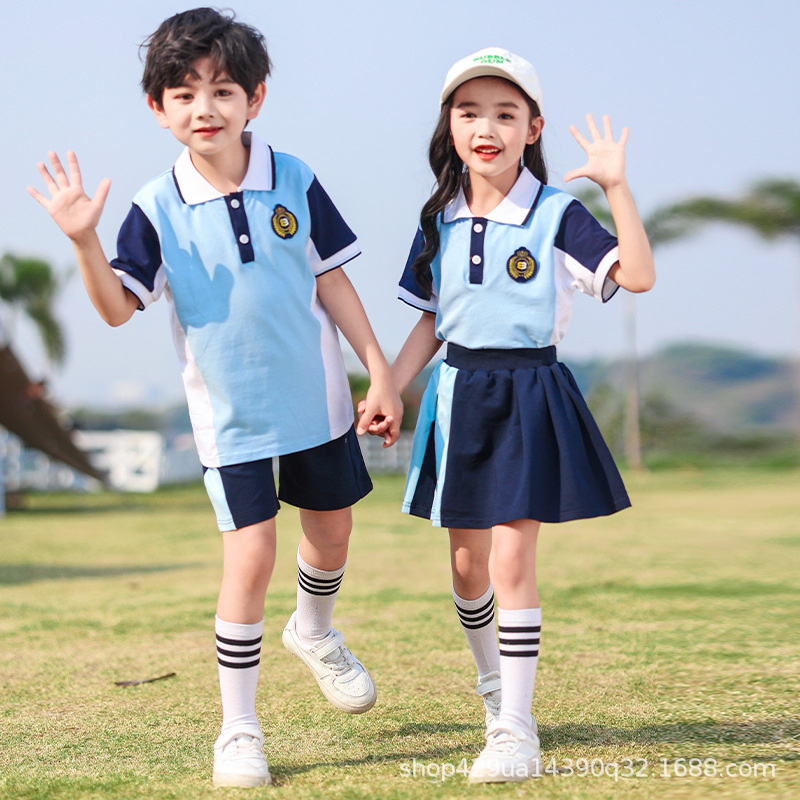 초등학생을위한 교복 봄 가을 여름 파란 학교 교복 세트 어린이 게임 수업 교복 유치원