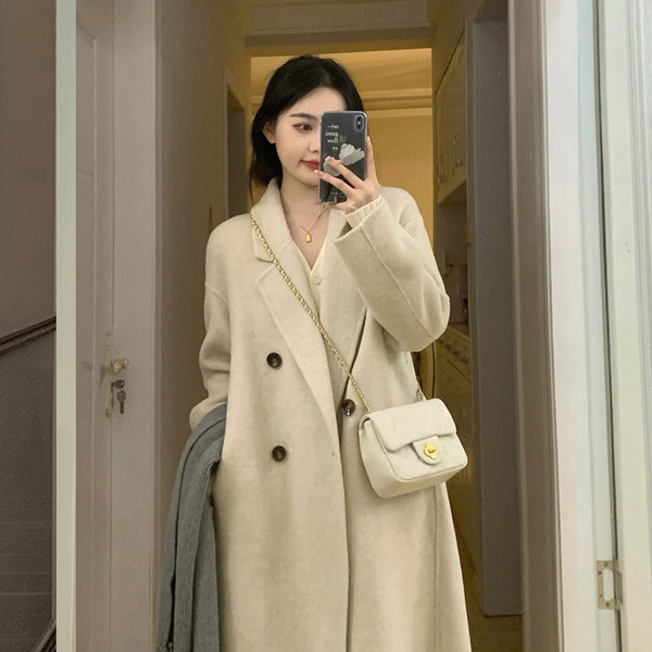 High-Button Ultra-Fine Cocoon-Shaped Double-Sided Cashmere Coat Woolen Jacket for Women Winter Camel Wool Thick Women's 2024 New Style