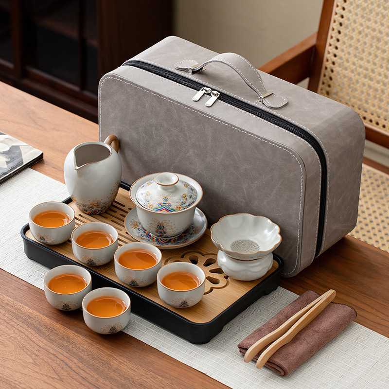 Ruyao トラベルティーセット家庭用カンフーティーカップ屋外ポータブルティーカップ 2025 新しいカバーボウルティーポット|undefined