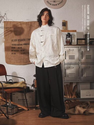 National trend new Chinese style butterfly buckle long-sleeved shirt men's autumn retro niche shirt ancient costume Tang suit coat clothes