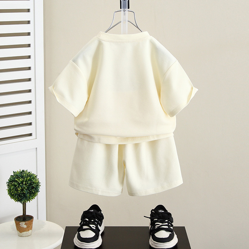 5442 Traje de manga corta para niños Verano 2025 Nuevo estilo de verano para niños Vestido de verano de media manga delgada para bebés Ropa de calle frita