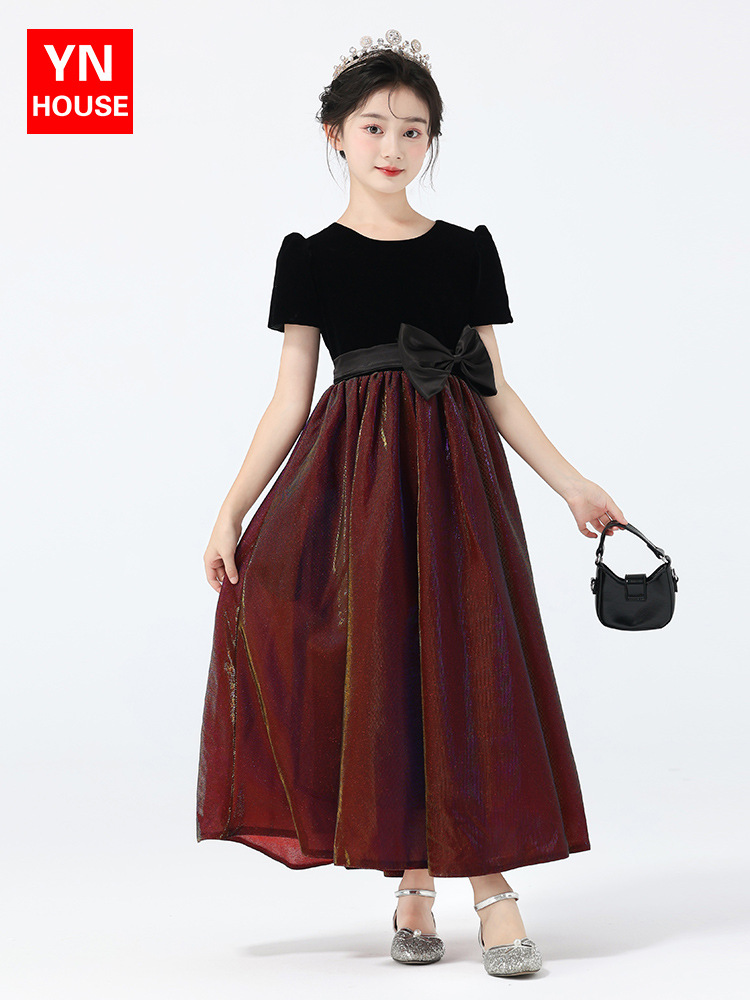 Vestido para niños, vestido de princesa de alta gama para niñas, coro de actuación para niñas, vestido de actuación de malla de manga corta