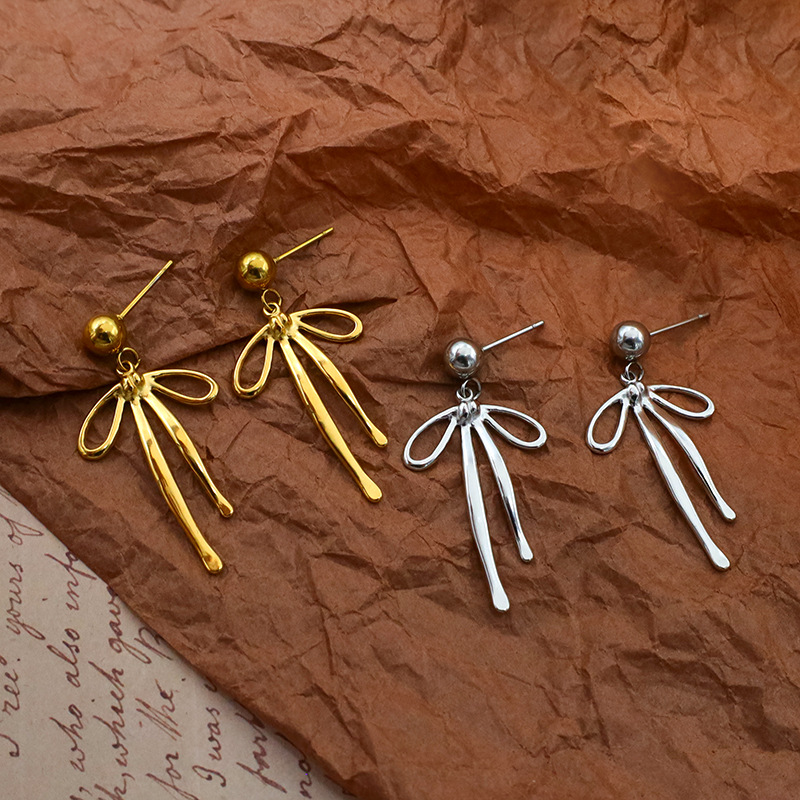 Stainless Steel Bow Stud Earrings