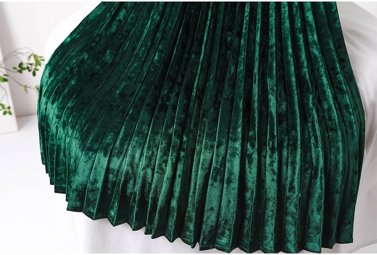 Abbigliamento donna gonna in velluto a rombi a cinque colori gonna a pieghe a fisarmonica lucida per donna lunghezza media autunno e inverno 2024_voghion.com