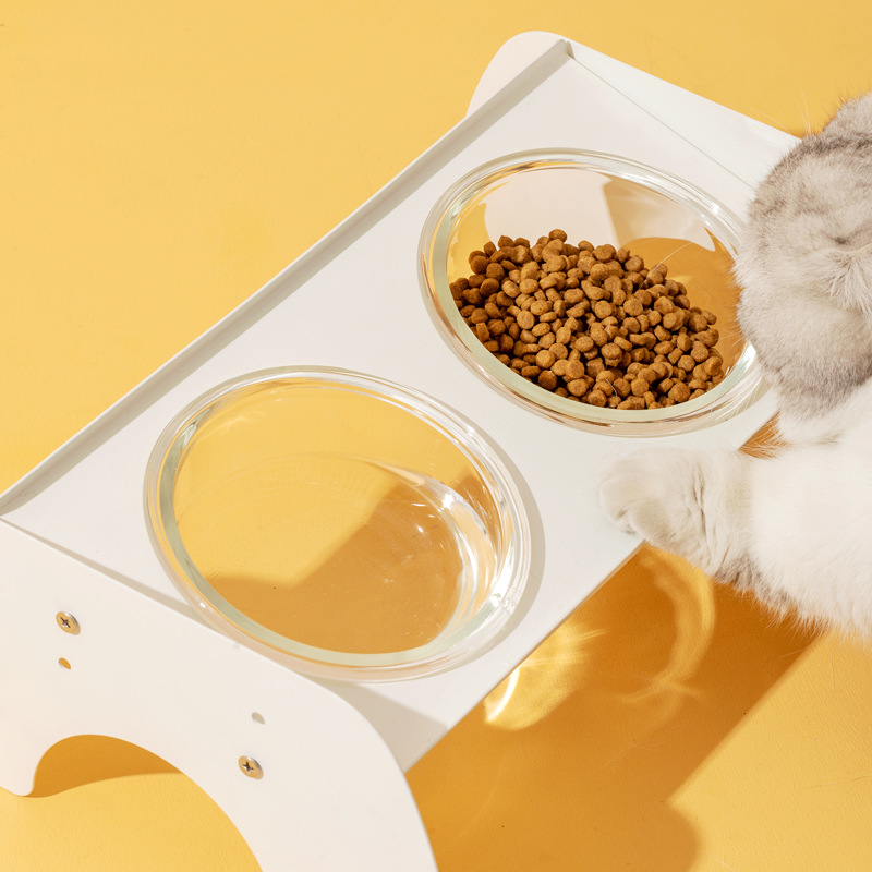 Gato Tazón tazón de vidrio para perros tazón de comida tazón doble tazón de comida protector columna cervical tazón de arroz gato tazón de arroz tazón de fuente para mascotas