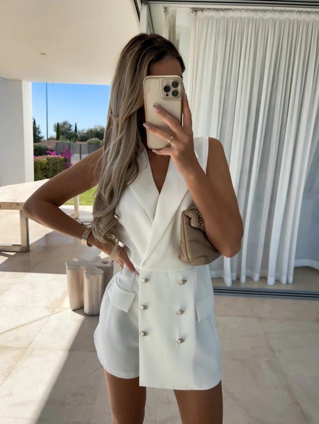 Double Breasted solid color Sleeveless suit collar Jumpsuit NSSZ125015