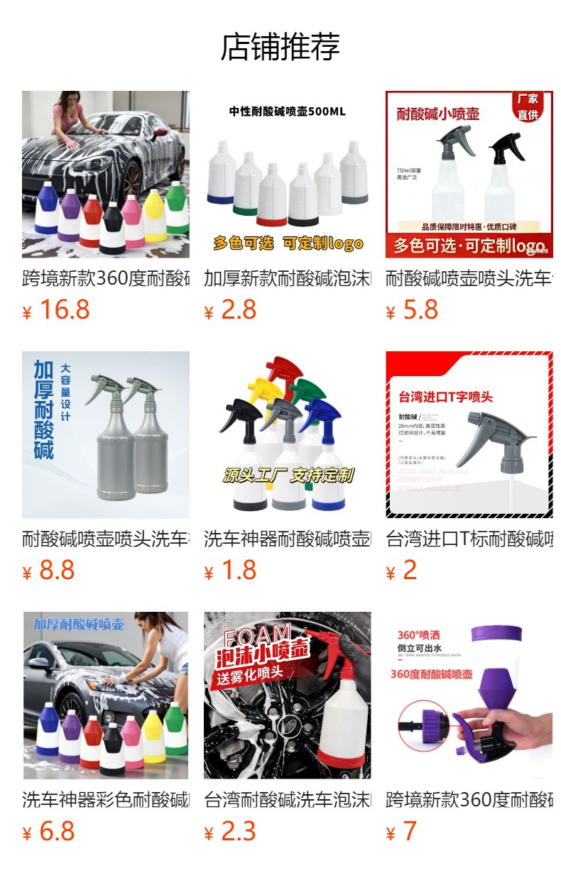 Cross-Border Acid and Alkali Resistant Foam Spray Bottle Car Beauty Car Wash Cleaning Supplies Transparent Spray Head