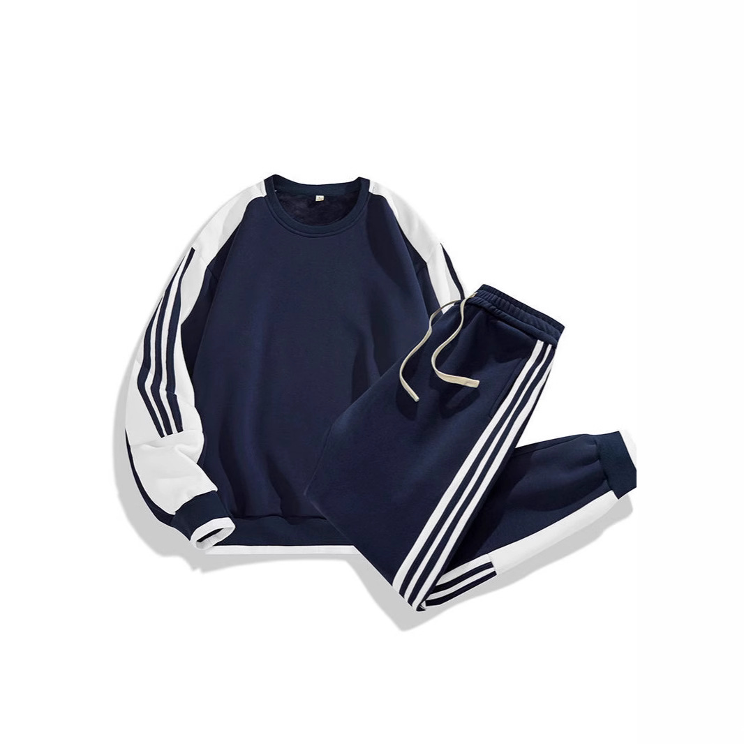 2025跨境新款运动套装男三条杠男女情侣时尚春秋季休闲套装潮流款