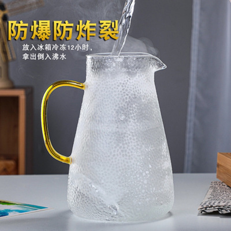 Hervidor de vidrio taza de jugo de gran capacidad martillo patrón hervidor frío tetera resistente a altas temperaturas borosilicato grueso punto de nieve hervidor frío