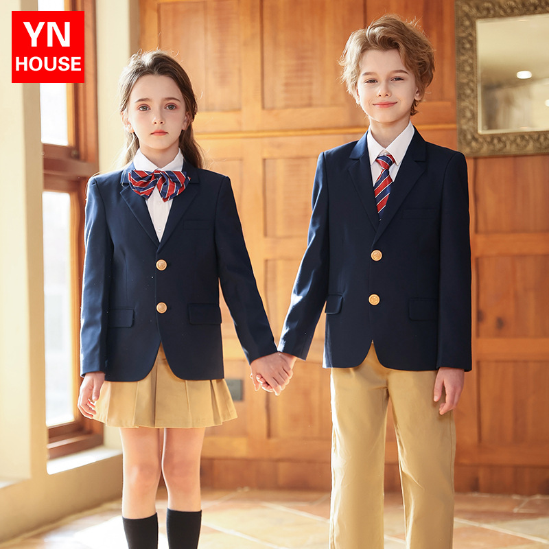 Trajes de uniformes escolares para niños primavera y otoño invierno estilo británico de la universidad de primer grado uniformes de clase de jardín de infantes set