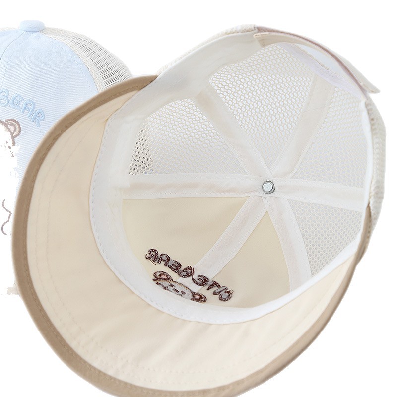 Sombrero para el sol de verano para bebés Niños y niñas Bebé Oso coreano Sombrero de visera de alero grande Sombrero para el sol de malla Sombrero de pescador delgado