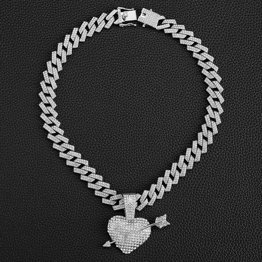 27g Weight Alloy Pendant Material Rhinestones Inlay Material Pendant Necklace, Necklace Pendant Classification Alloy Chain Material Cuban Link Chain Curb Chain Chain Type 1 Piece Quantity Daily Occasion Alloy Material Heart Shape, Arrow Pattern All Seasons Season Unisex Gender Inlay Design Exaggerated Style Exaggerated Heart Shape Arrow Alloy Inlay Rhinestones Unisex Pendant Necklace Necklace Pendant Men Pendant Necklaces 8