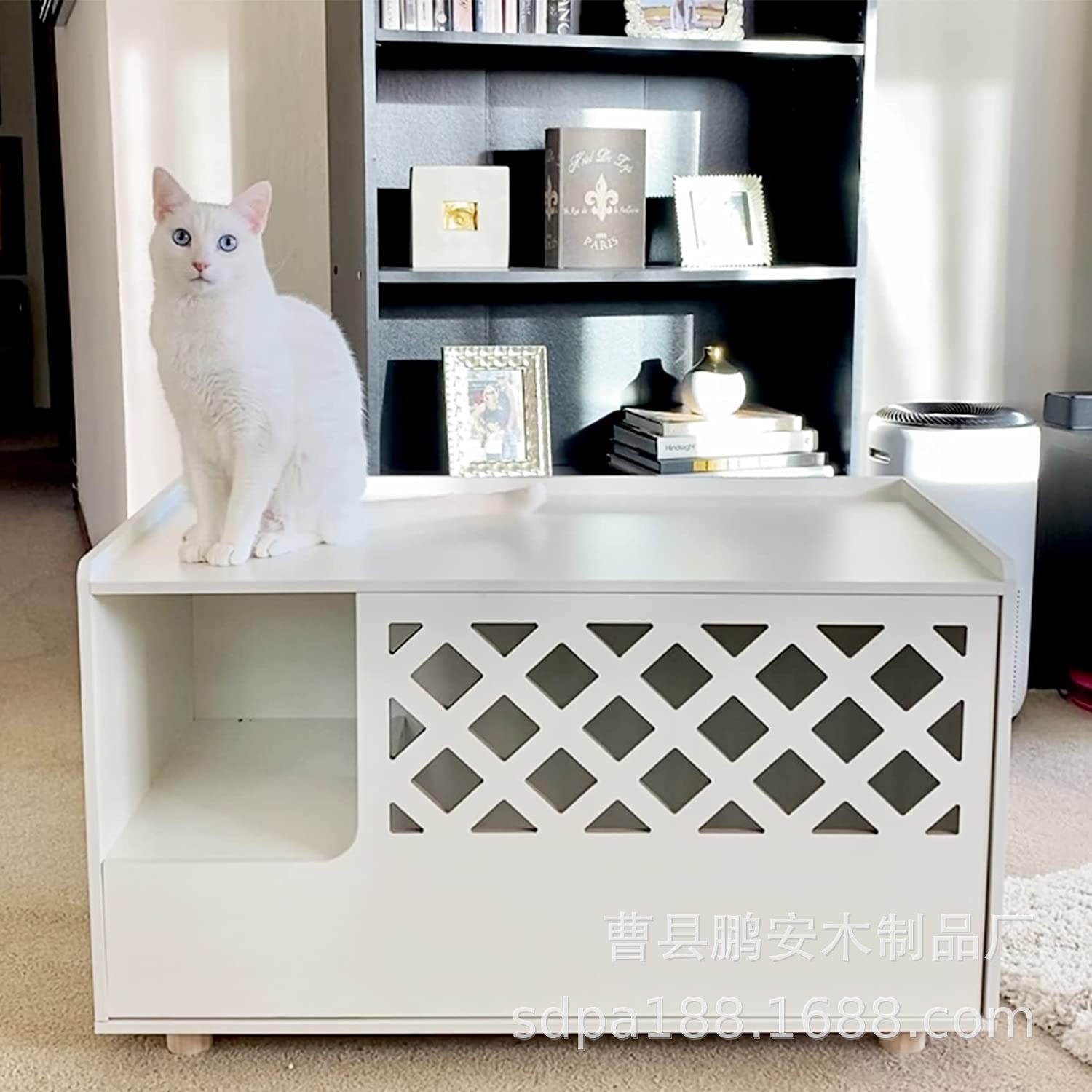 Modern cat litter box shell wooden pet toilet with ventilation hole indoor hidden furniture table bedside table Cat House