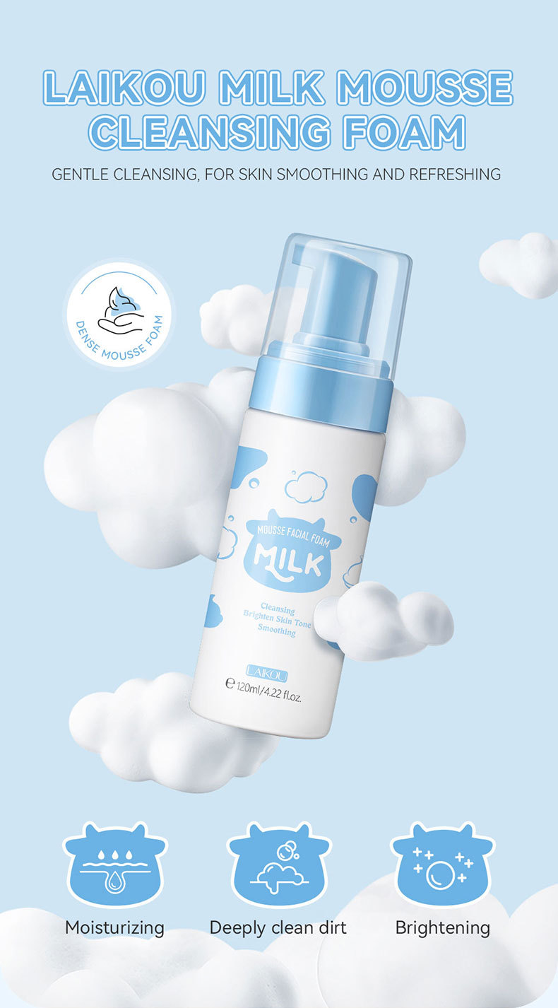 LAIKOU Milk Cleansing Mousse 120ml Facial Pore-cleaning Skin Care Products wholesale temu Shrimp Peel undefined