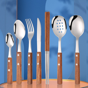 304 Stainless Steel Real Rosewood Knife, Fork, and Spoon Wholesale Hotel Household Gift Chopsticks Dessert Spoon Steak Solid Wood Handle