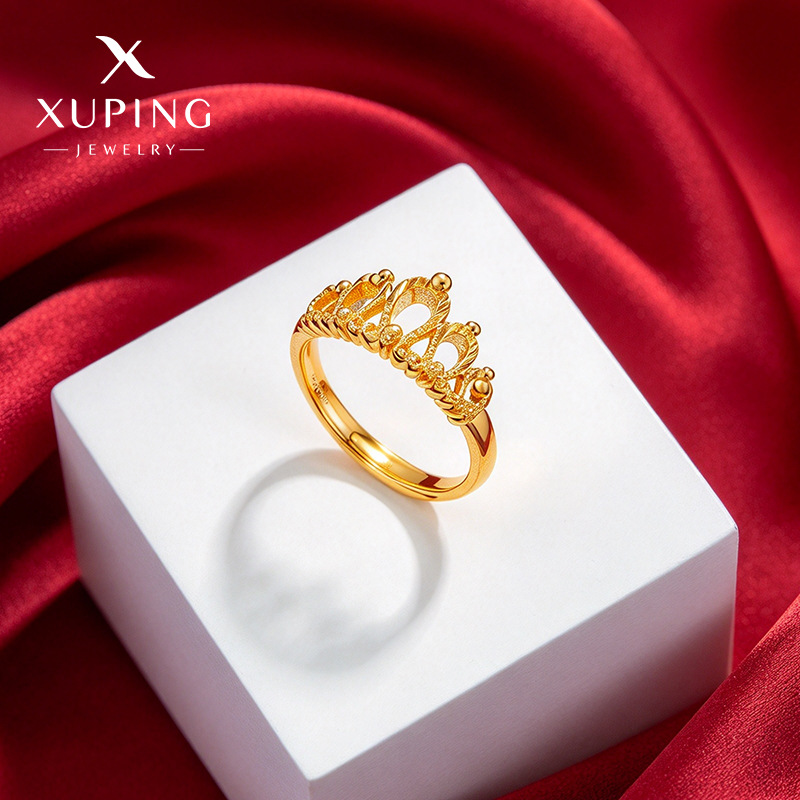 Anillo Abierto con Corona Calada de Aleación de Cobre Galvanizado Ajustable para Mujer
