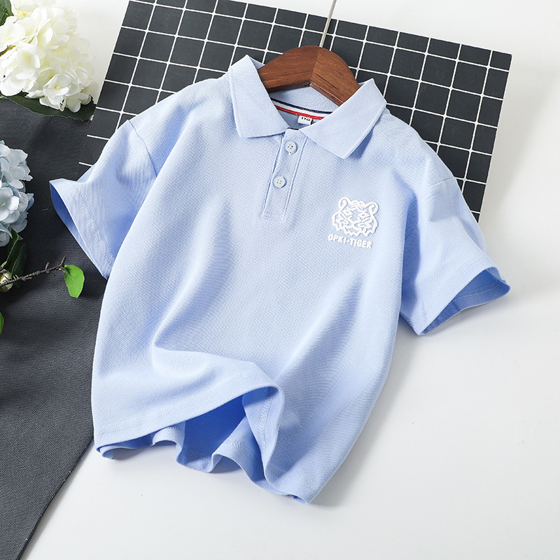 Strict Selection of Summer New Children's Short-sleeved T-shirt Large Children's Pure Cotton Polo Shirt Children's Wear Lapel Half-sleeved Top for Boys